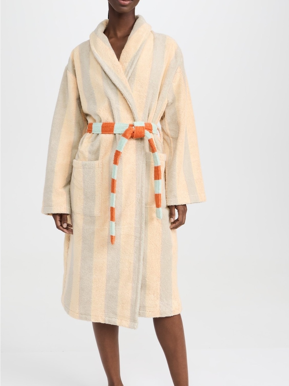 Dusen Dusen bathrobe - yellow/taupe x orange/baby blue stripe